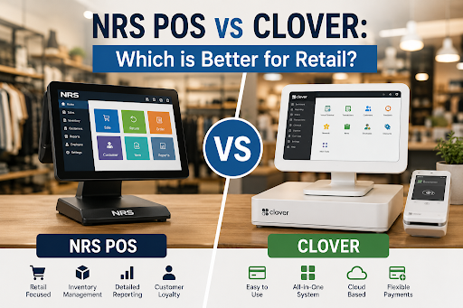 Shop owner using a cloud-based POS system at the checkout counter
