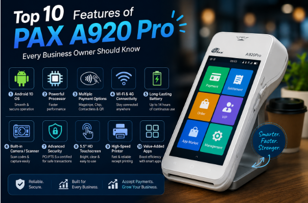 PAX A920 Pro smart mobile POS terminal with touchscreen display and built-in receipt printer