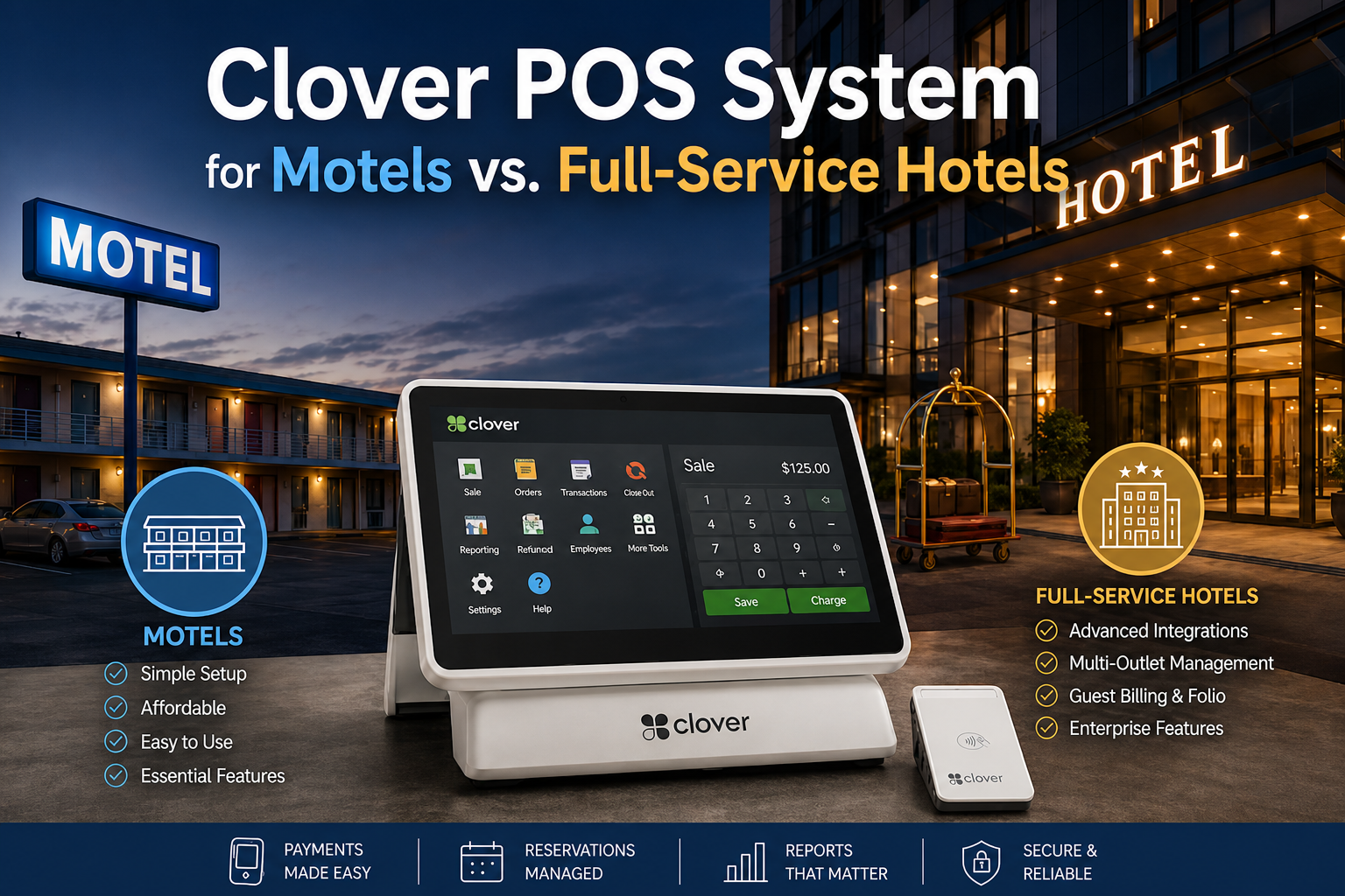 Clover POS system compared for motels versus full-service hotels