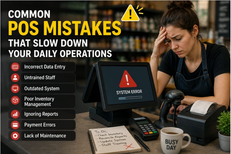 Common POS mistakes that slow down daily operations including system errors, untrained staff, and outdated systems
